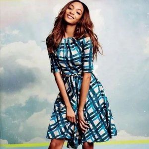 Boden | Women's Teal Khaki “Amy” Plaid Fit & Flare Swing Dress - Size 8